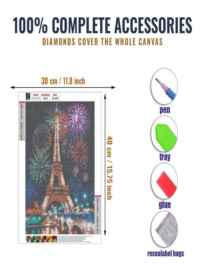 TREXEE طقم رسم ماسي ثلاثي الأبعاد من TREXEE، طقم رسم ماسي للكبار والصغار، مناسب جدًا للاستخدام المنزلي وتزيين الجدران (30 × 40 سم) طقم أعمال يدوية (بدون إطار) برج إيفل - Image 3